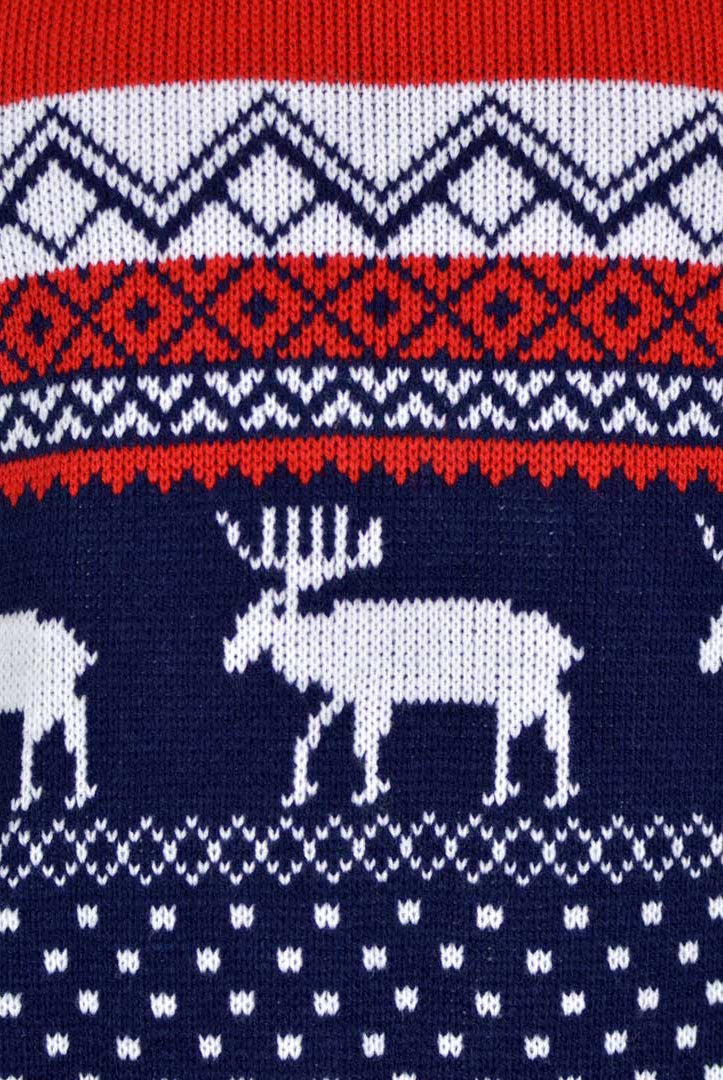 Camisola de Natal para Casal com Rena Vermelha e Azul detalhe