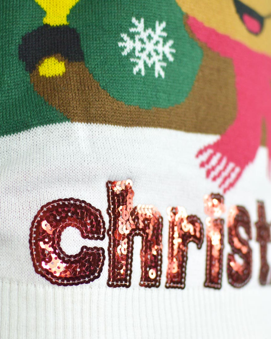 Camisola de Natal para Casal Verde Holly Jolly Lantejoulas detalhe