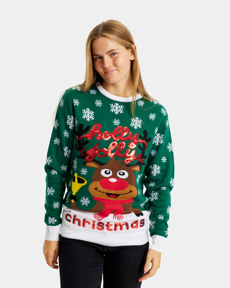 Camisola de Natal para Casal Verde Holly Jolly Lantejoulas mulher