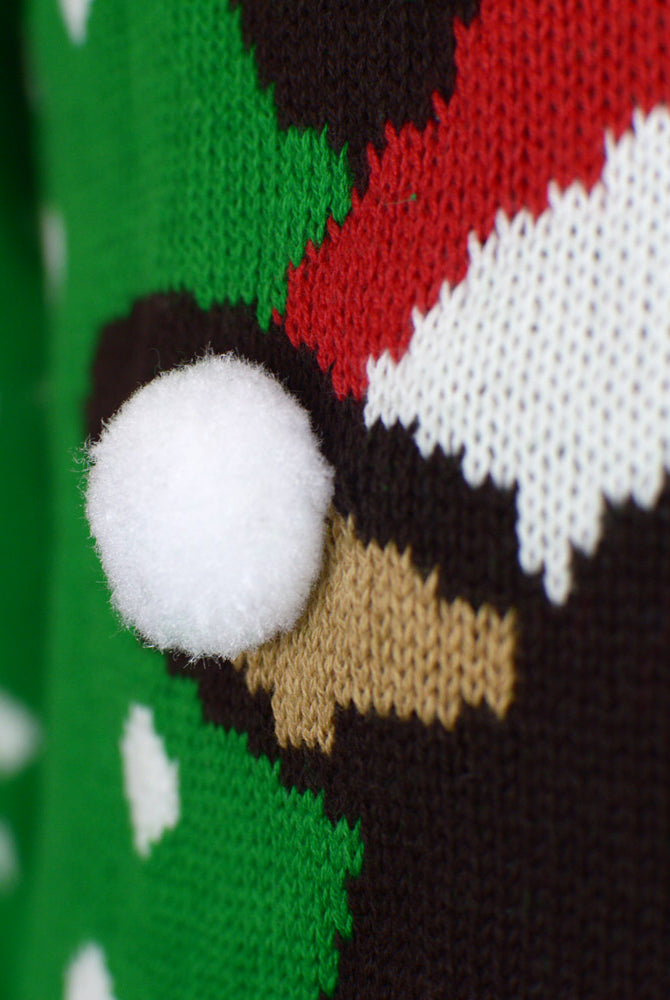 Camisola de Natal para Casal Verde Rena Gorro 3D