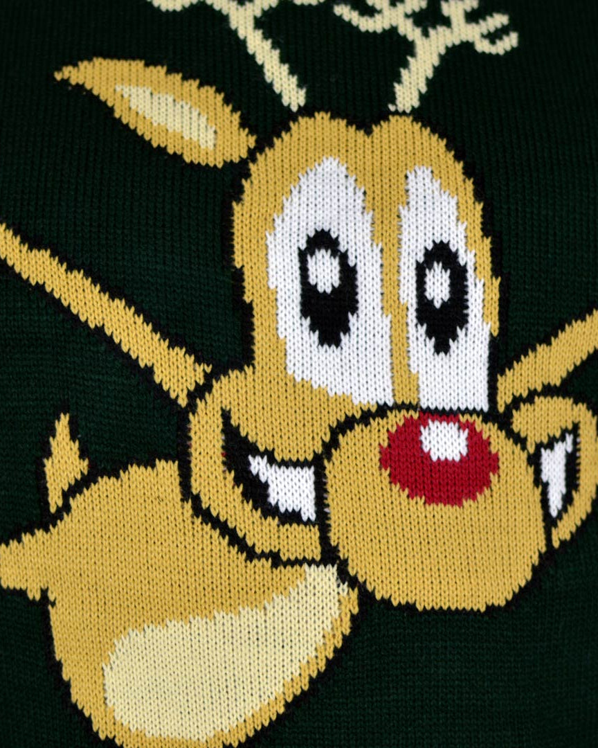 Camisola de Natal para Casal Verde com Rena Patinadora detalhe