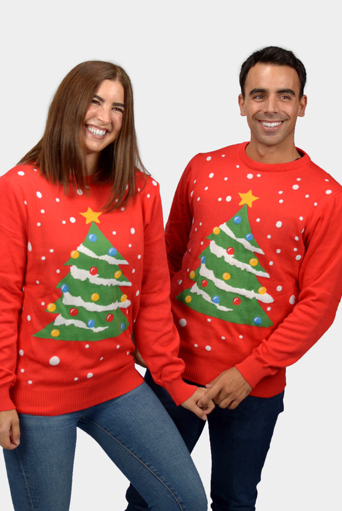 Camisola de Natal para Casal Vermelha Árvore de Natal