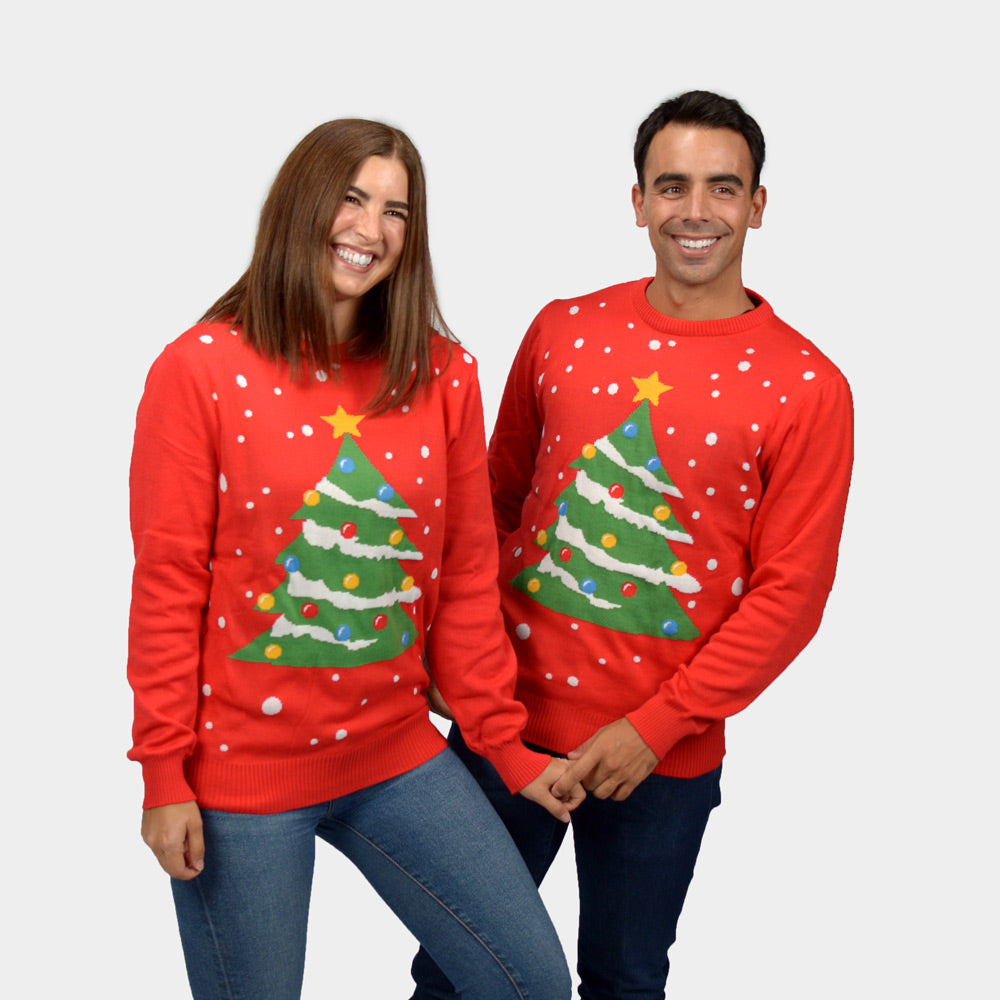 Camisola de Natal para Casal Vermelha Árvore de Natal