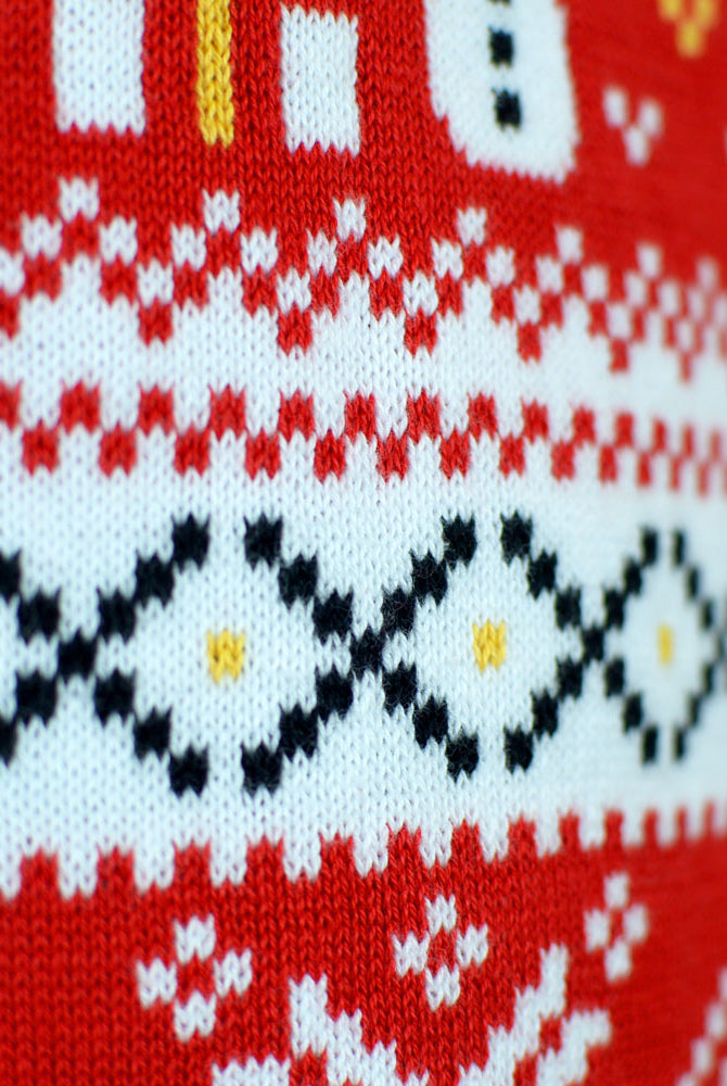 Camisola de Natal Casal Vermelha Bonecos Árvores Algodão Orgânico Neve