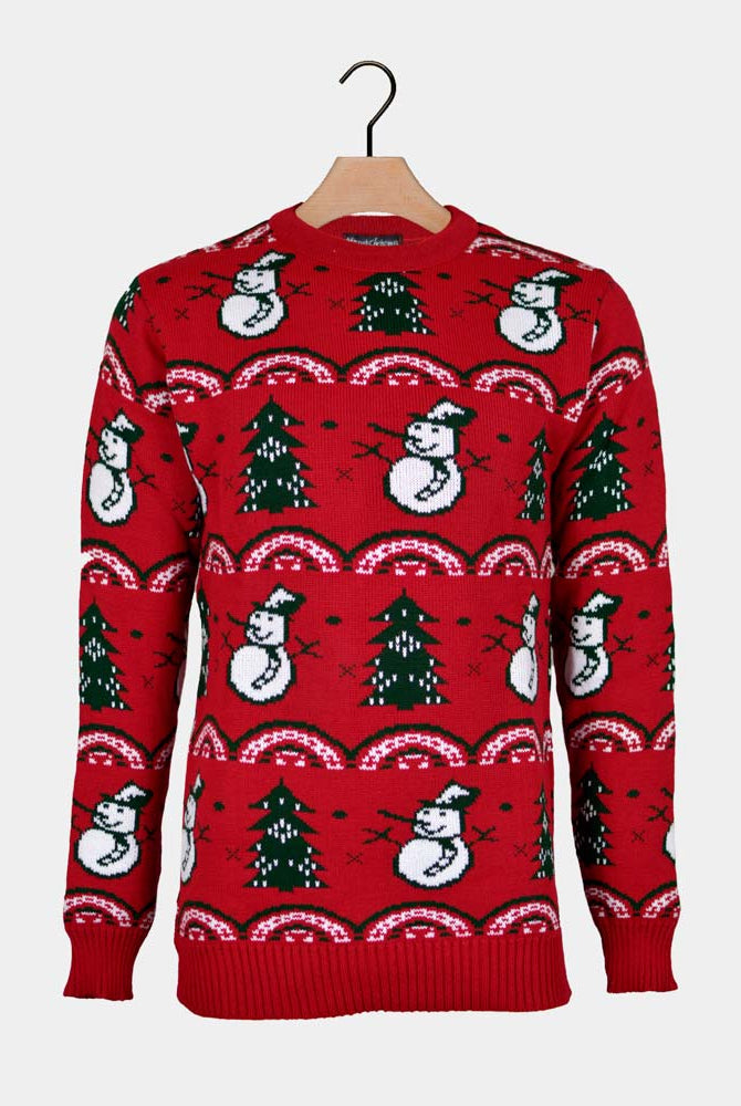 Camisola de Natal para Casal Vermelha Bonecos e Árvores