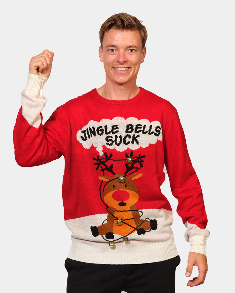 Camisola de Natal para Casal Vermelha Jingle Bells Suck homem