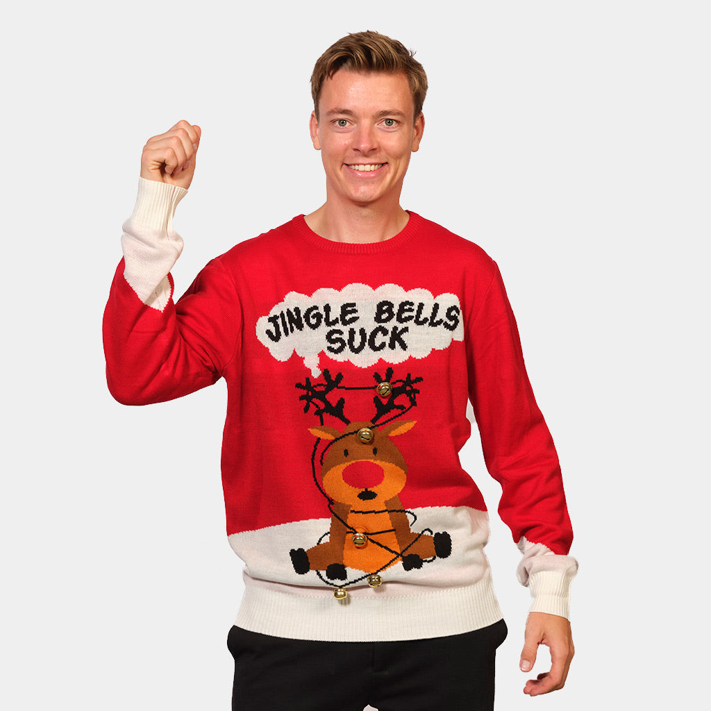 Camisola de Natal para Casal Vermelha Jingle Bells Suck homem