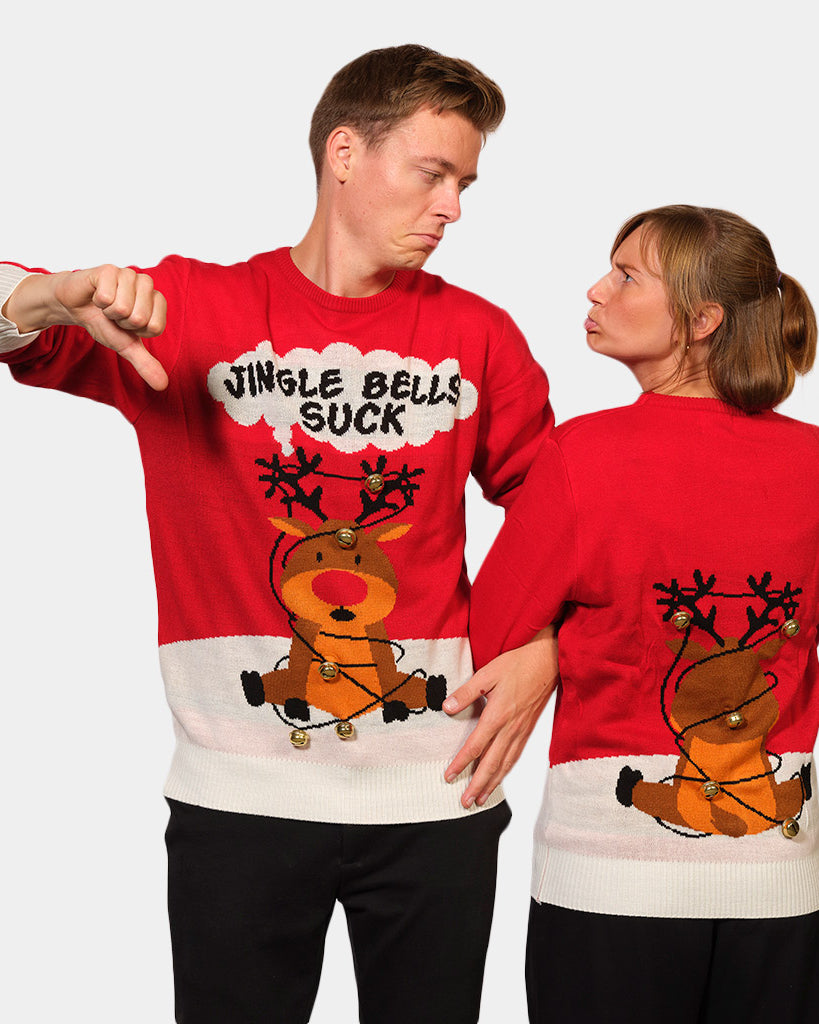 Camisola de Natal para Casal Vermelha Jingle Bells Suck