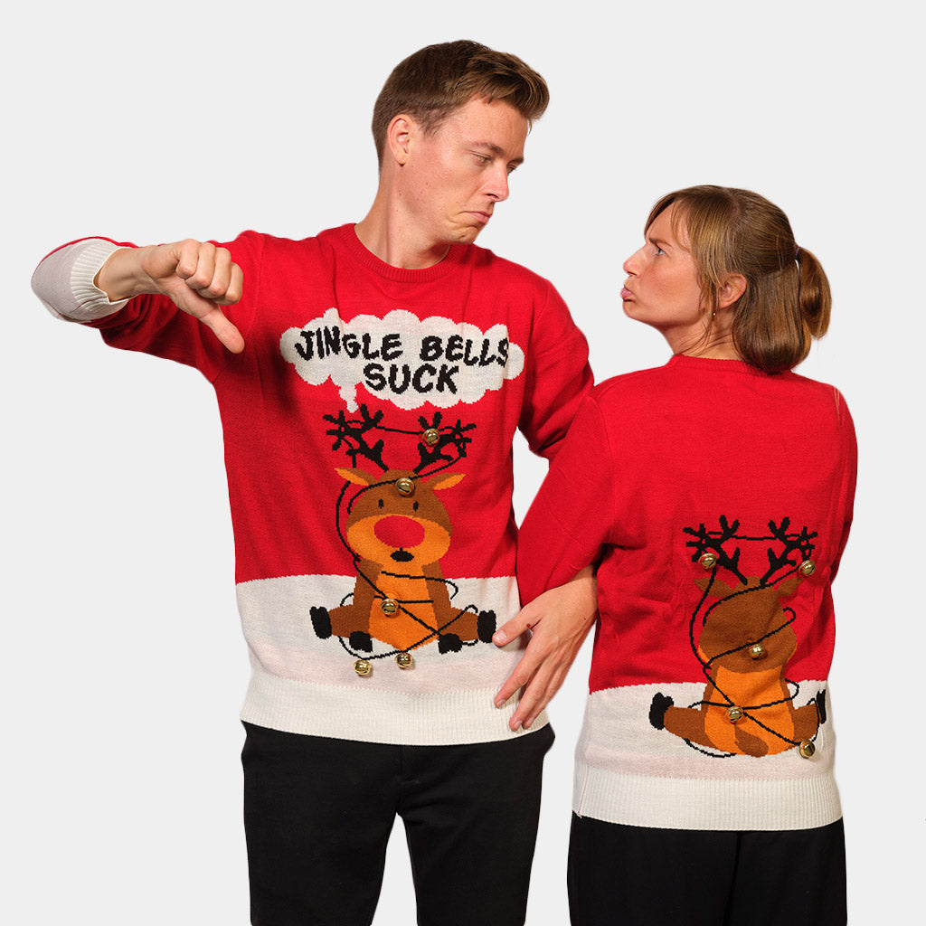 Camisola de Natal para Casal Vermelha Jingle Bells Suck