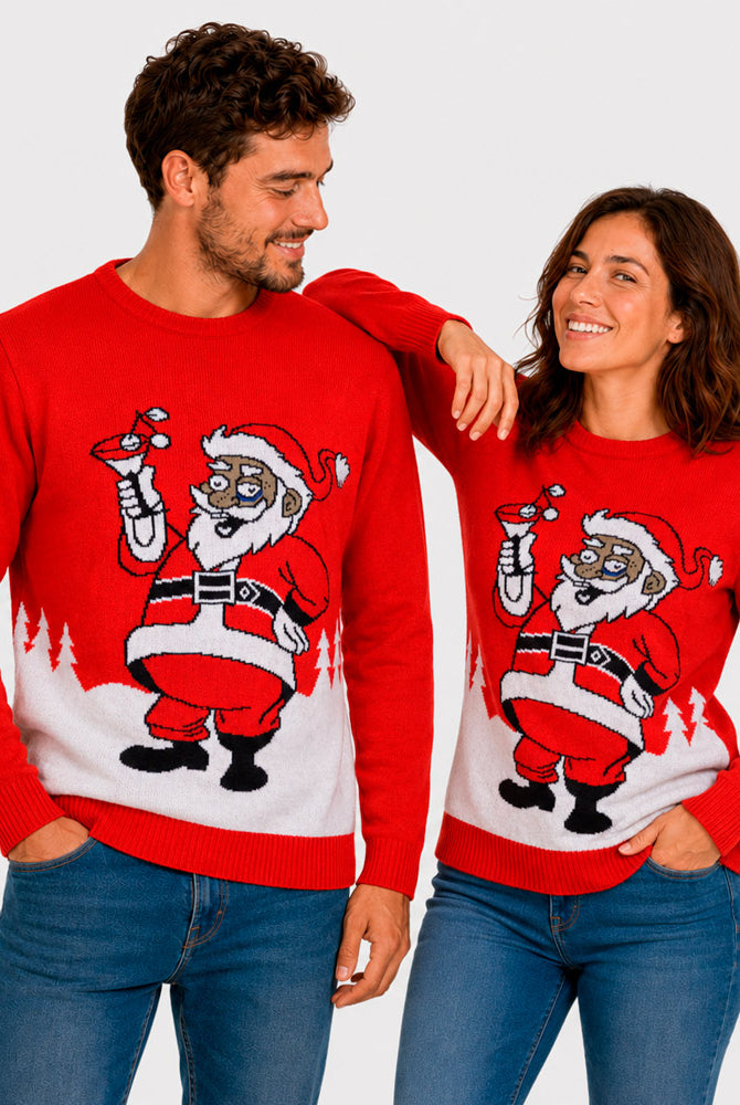 Camisola de Natal Vermelha Pai Natal com um Martini Casal