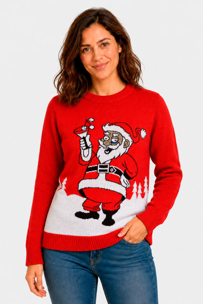 Camisola de Natal Vermelha Pai Natal com um Martini Mulher