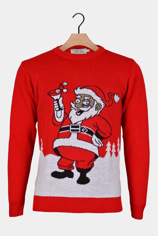 Camisola de Natal para Casal Vermelha Pai Natal com um Martini