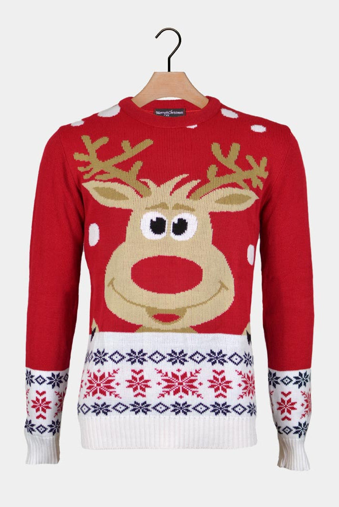 Camisola de Natal para Casal Vermelha com Rena e Neve