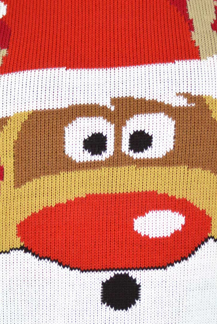 Camisola de Natal para Casal Vermelha com Rena Rudolph detalhe