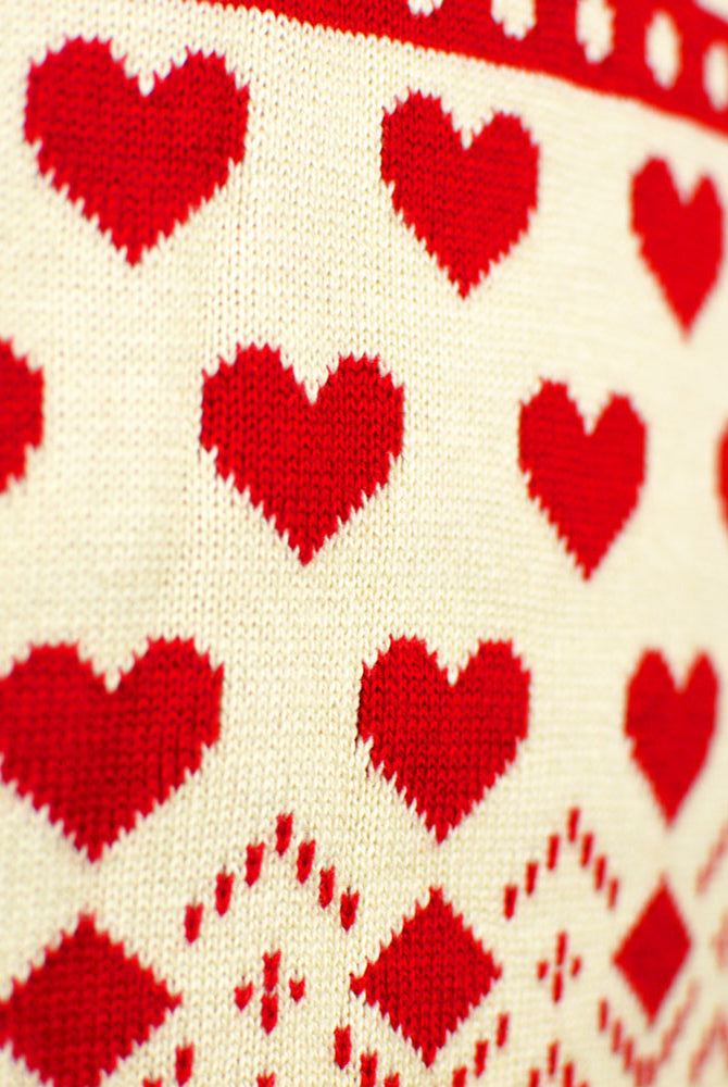Camisola de Natal Casal Vermelhos Bege Algodão Orgânico Corações
