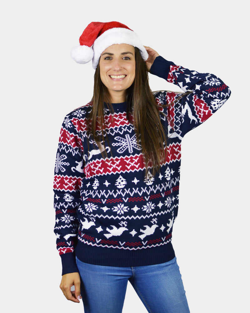 Camisola de Natal Mulher Menina e Menino com Renas e Motivos Natalinos