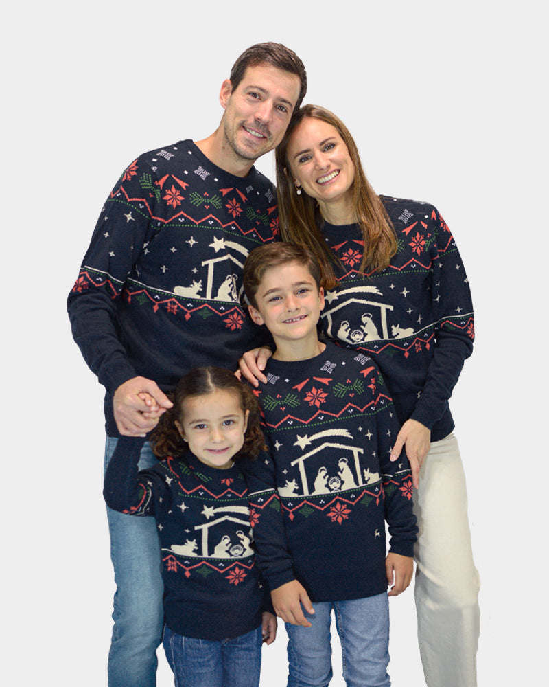 Camisola de Natal para Crianças Nativity Família