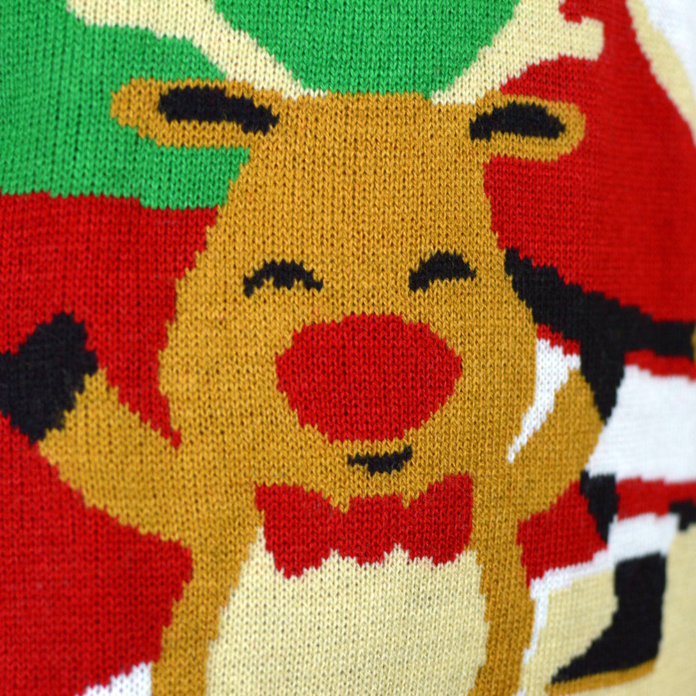 Camisola de Natal Pai Natal e Rena Cumprimentando