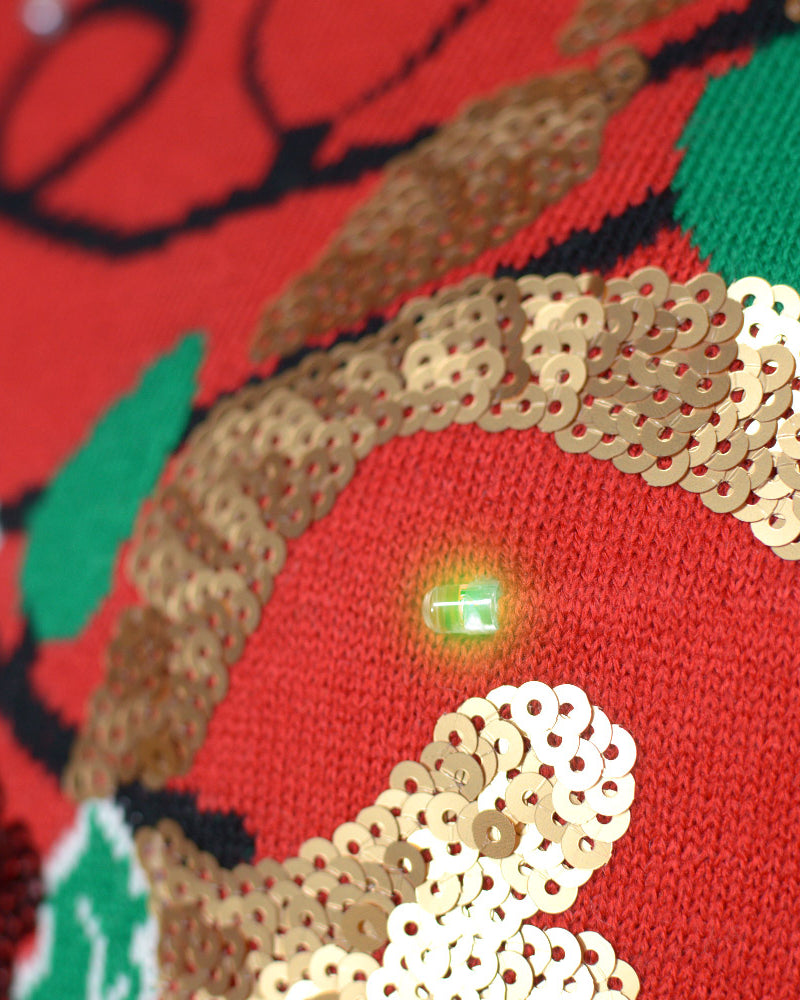 Camisola de Natal detalhe Luzes LED Casal Rena Brilhante Lantejoulas