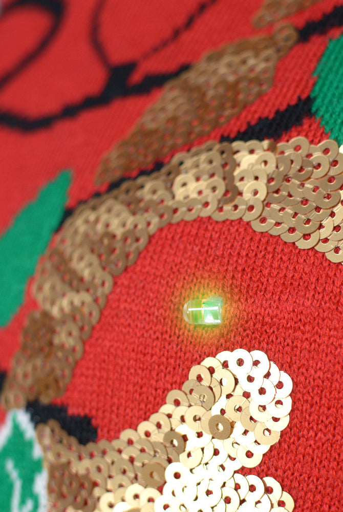 Camisola de Natal detalhe Luzes LED familia Rena Brilhante Lantejoulas
