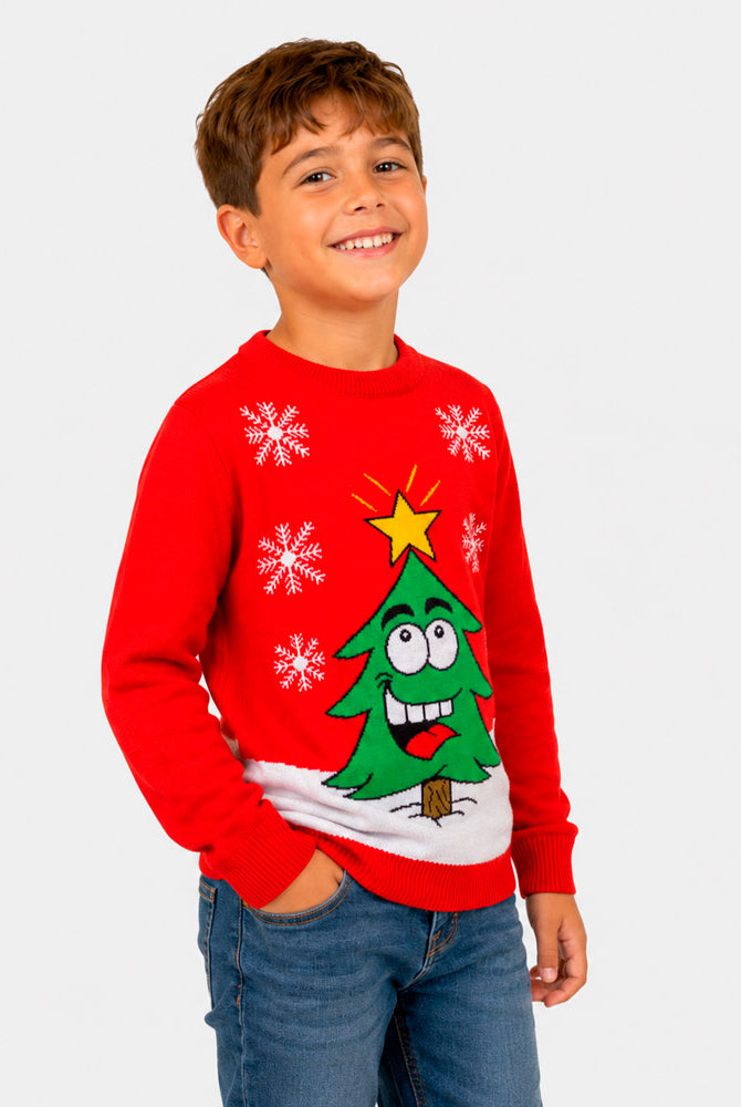 Camisola de Natal Família com Árvore de Natal Sorridente Menino