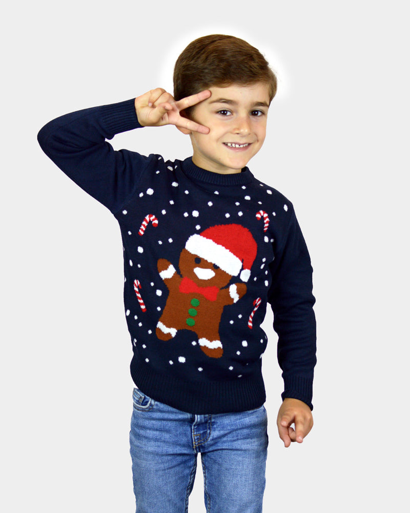 Camisola de Natal para Família Azul Gingerbread Crianças