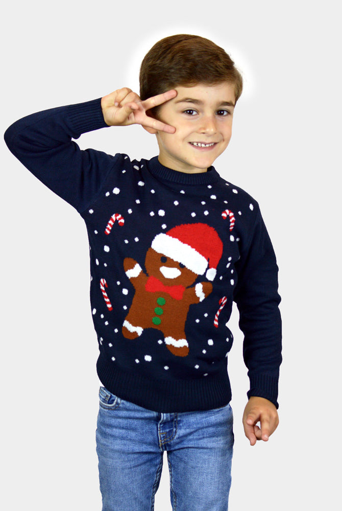 Camisola de Natal para Família Azul Gingerbread Crianças