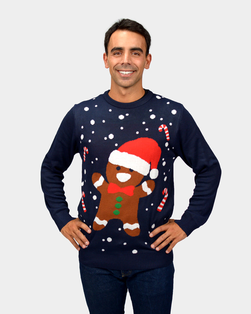 Camisola de Natal Homem Família Azul Gingerbread