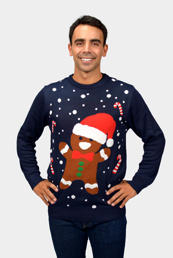 Camisola de Natal Homem Família Azul Gingerbread