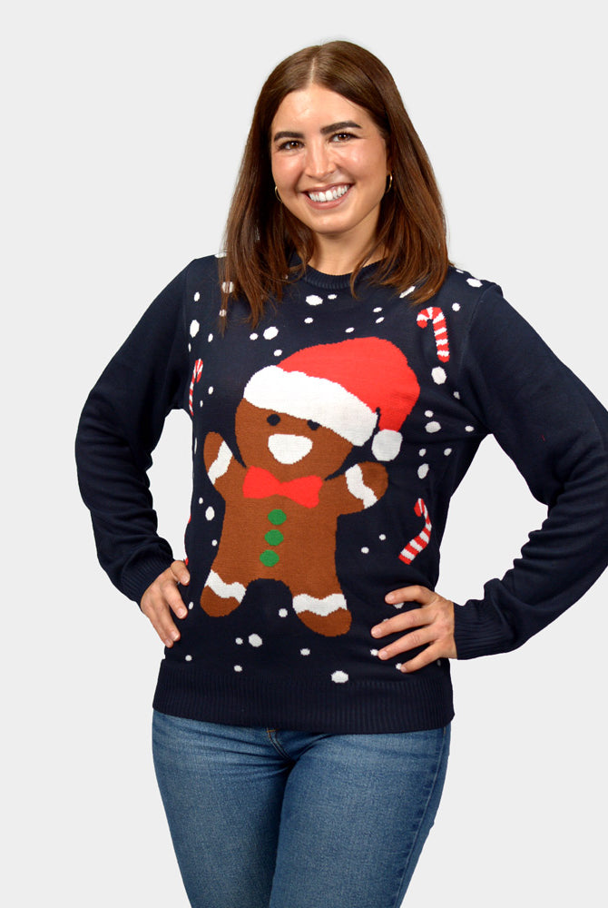 Camisola de Natal Mulher Família Azul Gingerbread