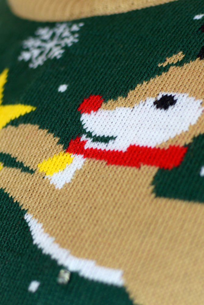 Camisola de Natal Luzes LED para Família Pai Natal Preso Verde