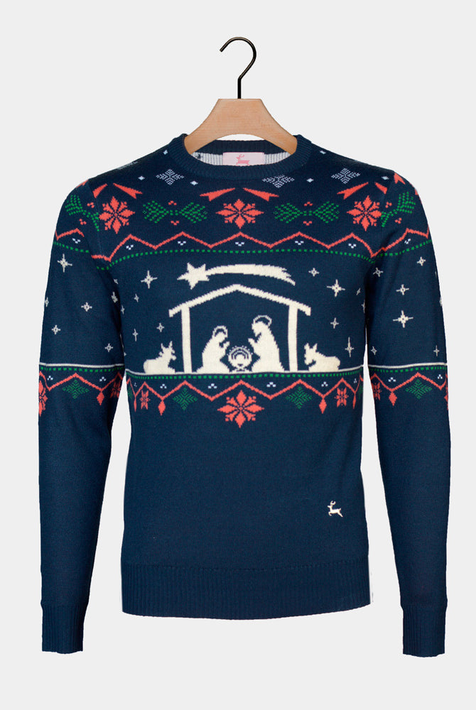 Camisola de Natal para Família Nativity Azul