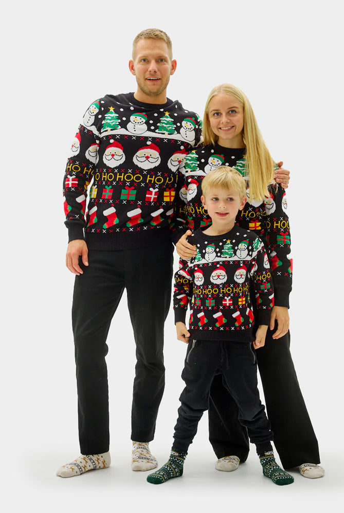 Camisola de Natal Família Pai Natal Presentes Bonecos Algodão Orgânico