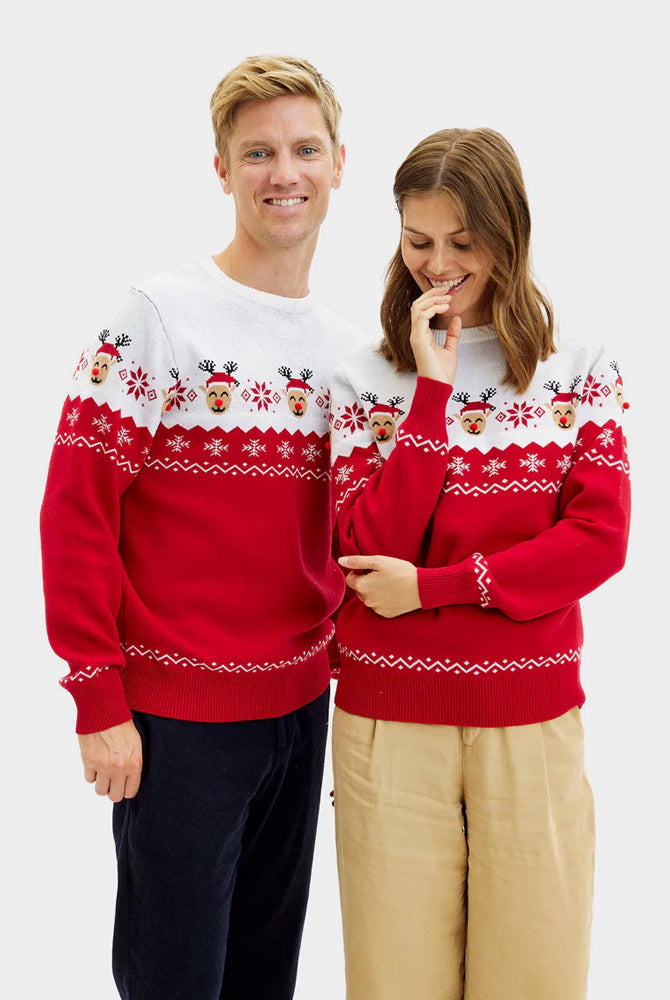 Camisola de Natal para Família com Rena Adorável Casal