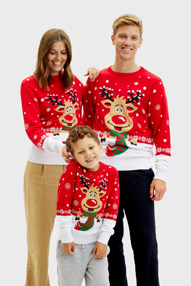 Camisola de Natal para familia Rena Cachecol Algodão Orgânico
