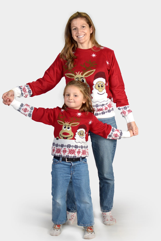 Camisola de Natal para Familia com Rena e Pai Natal Sorridentes