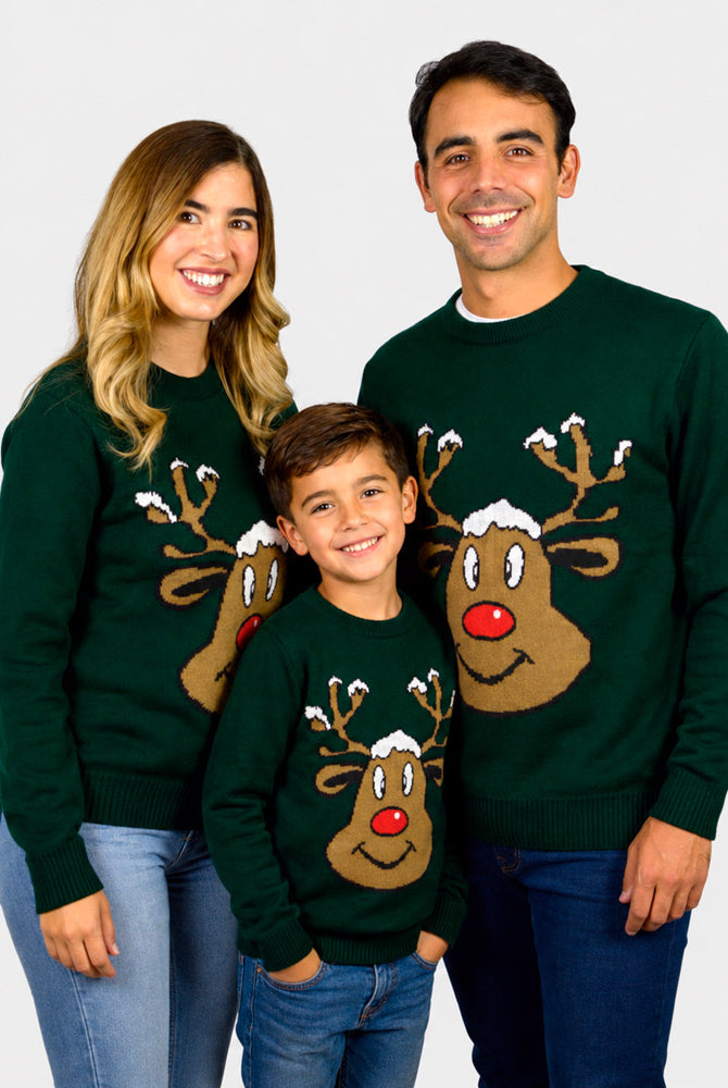 Camisola de Natal Família com Rena Sorridente Verde