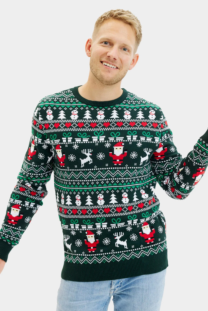 Camisola de Natal Homem Família Verde em Algodão Orgânico Jolly Christmas