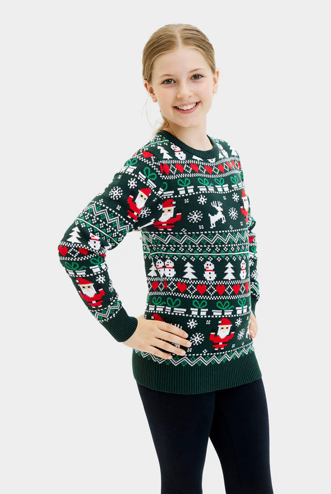 Camisola de Natal Menina Família Verde em Algodão Orgânico Jolly Christmas