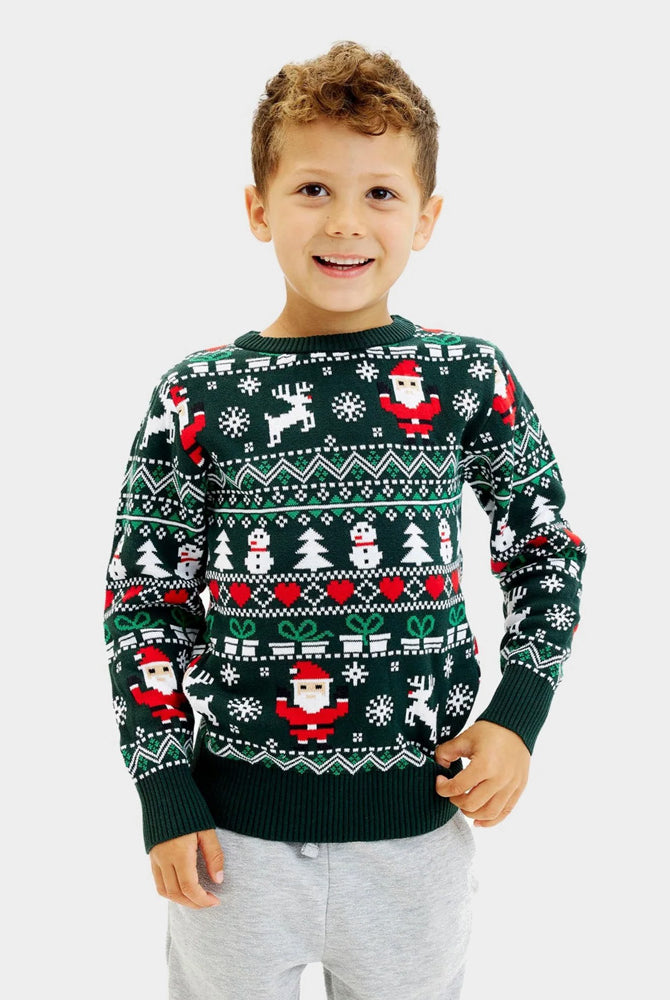 Camisola de Natal Menino Família Verde em Algodão Orgânico Jolly Christmas