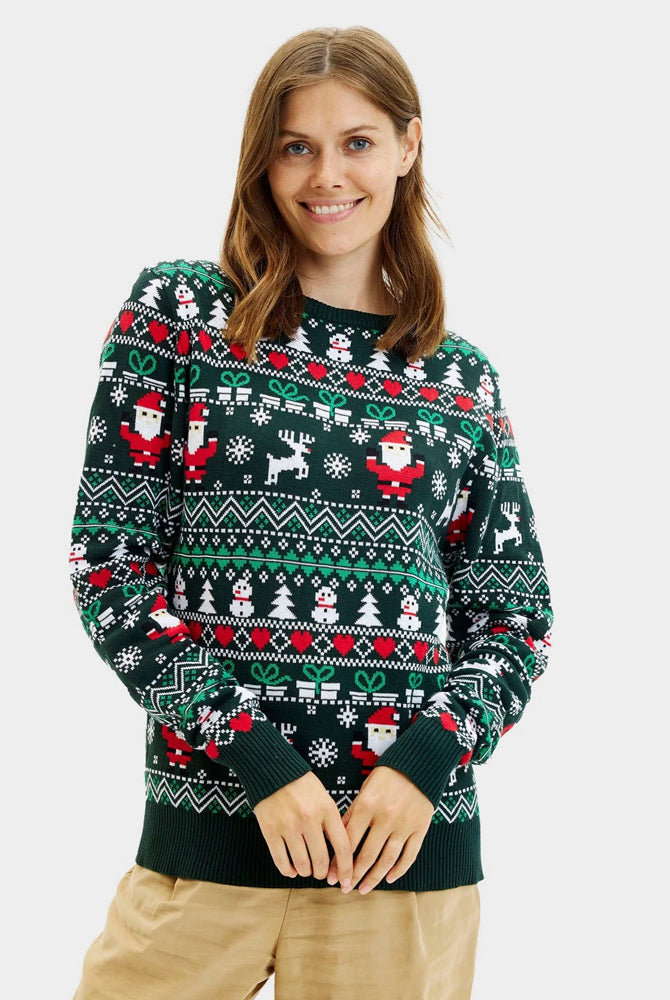 Camisola de Natal Mulher Família Verde em Algodão Orgânico Jolly Christmas