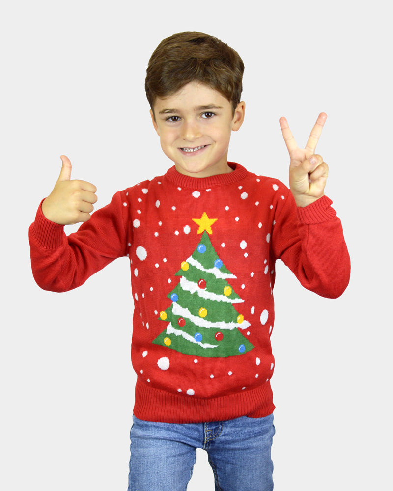 Camisola de Natal Crianças Família Vermelha Árvore de Natal