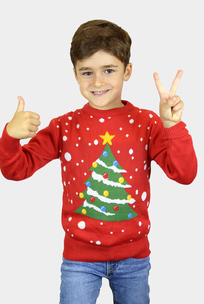 Camisola de Natal Crianças Família Vermelha Árvore de Natal