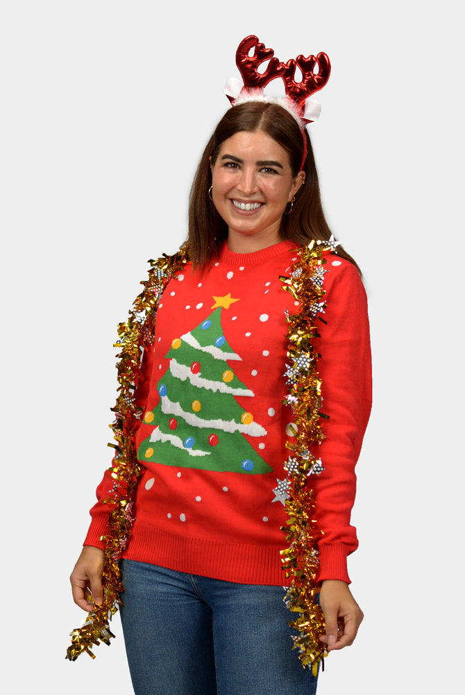 Camisola de Natal Mulher Família Vermelha Árvore de Natal
