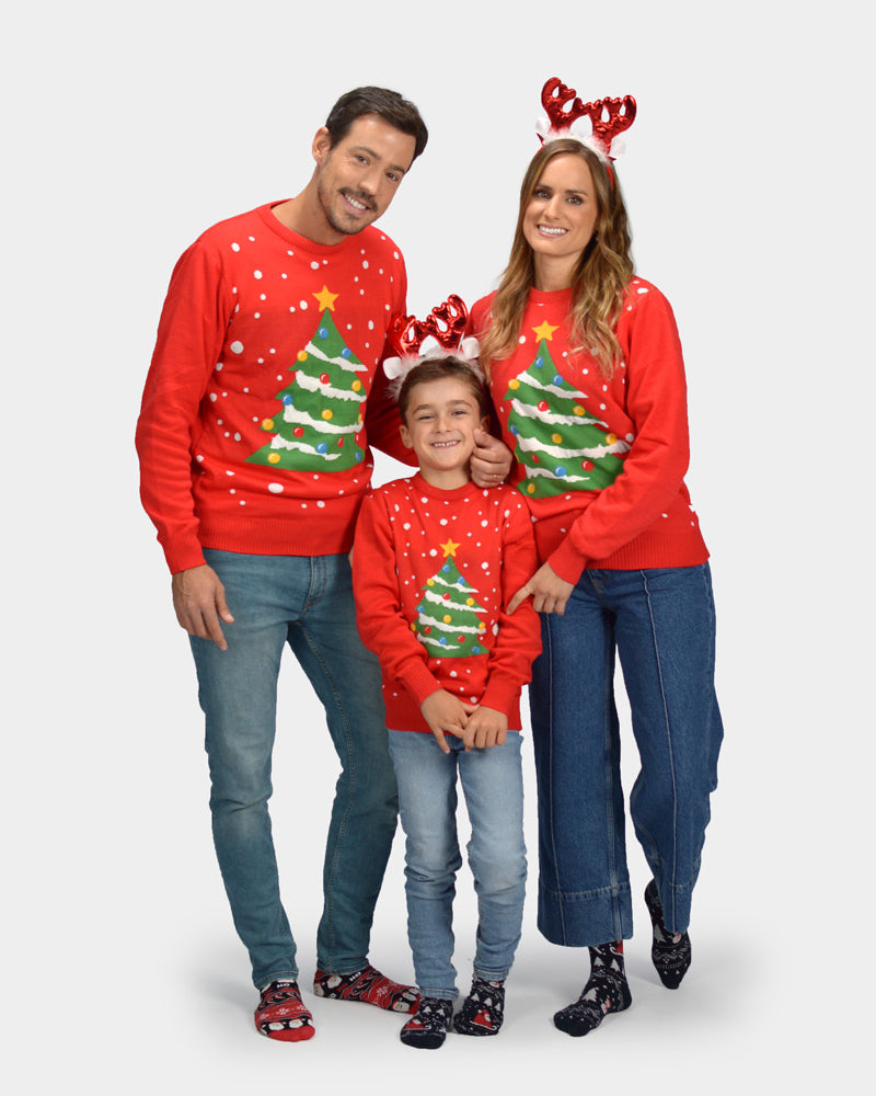 Camisola de Natal para Família Vermelha Árvore de Natal