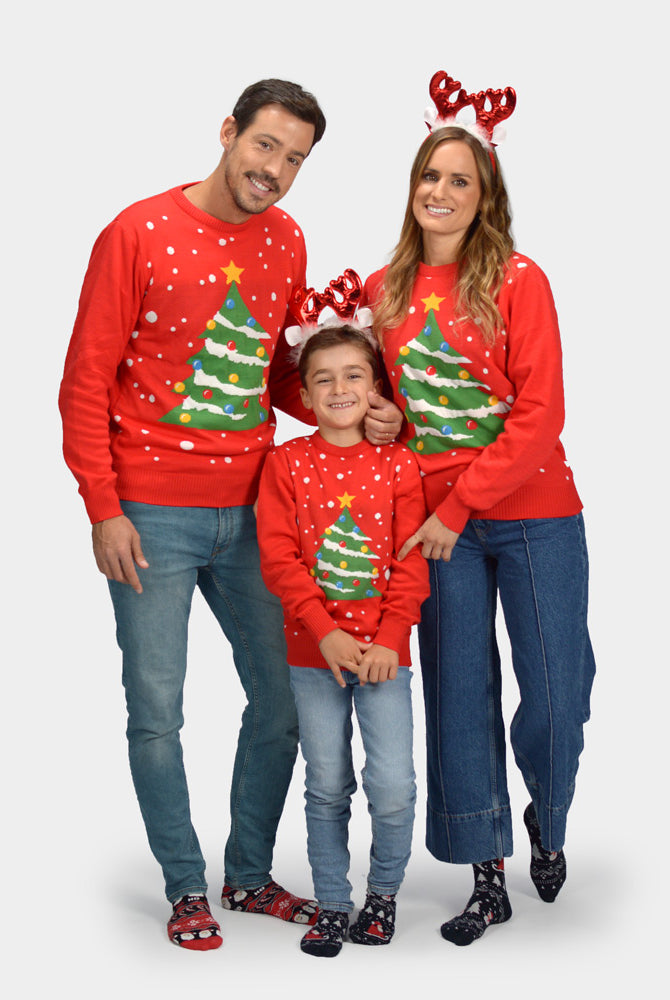 Camisola de Natal para Família Vermelha Árvore de Natal