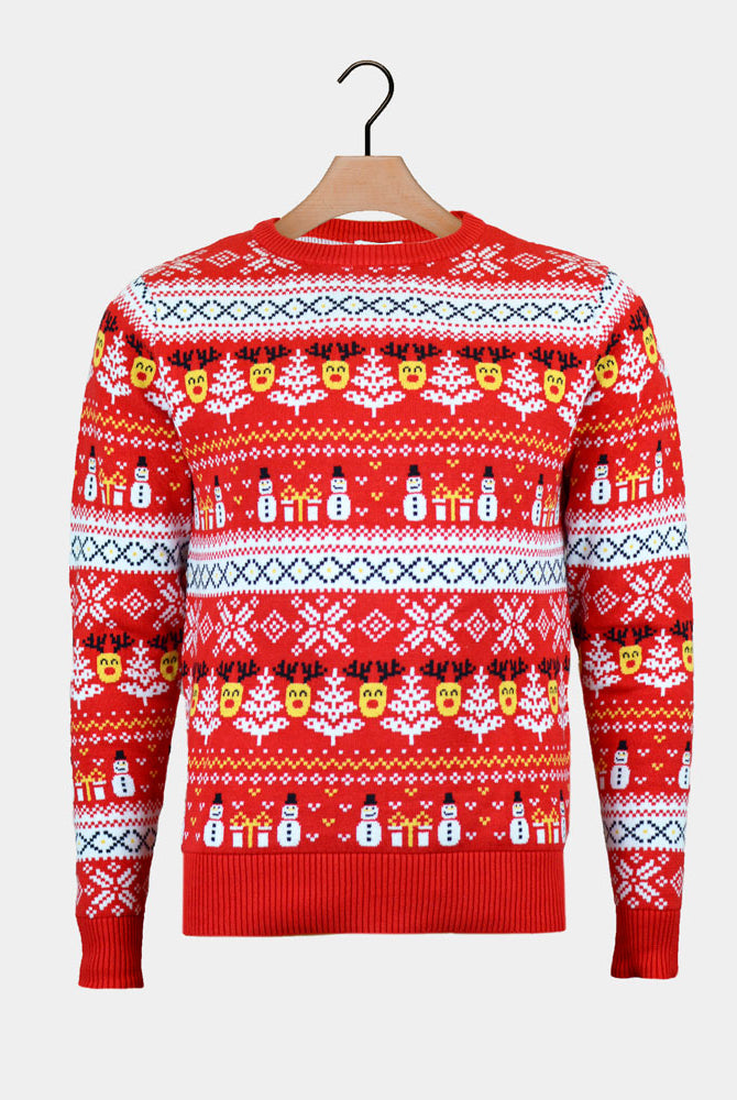 Camisola de Natal Família Neve Vermelha Árvores Algodão Orgânico Bonecos