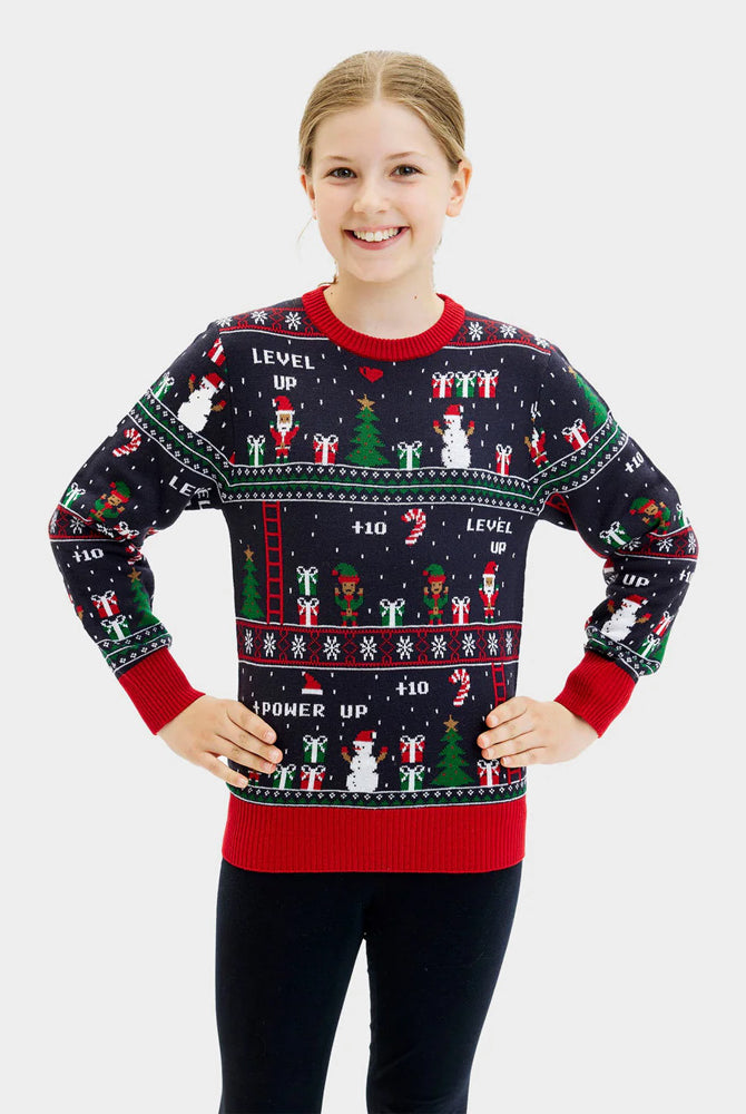 Camisola de Natal para Família Vintage Gaming Menina