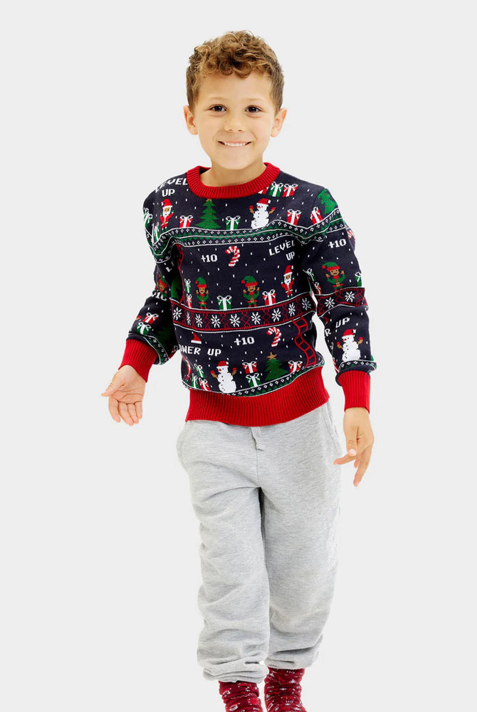 Camisola de Natal para Família Vintage Gaming Menino