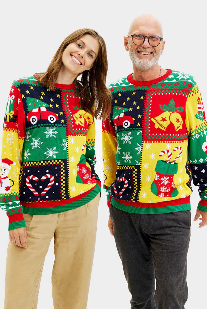 Camisola de Natal para Homem Mulher em Algodão Orgânico Patchwork